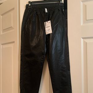 Zara black faux leather joggers - XS